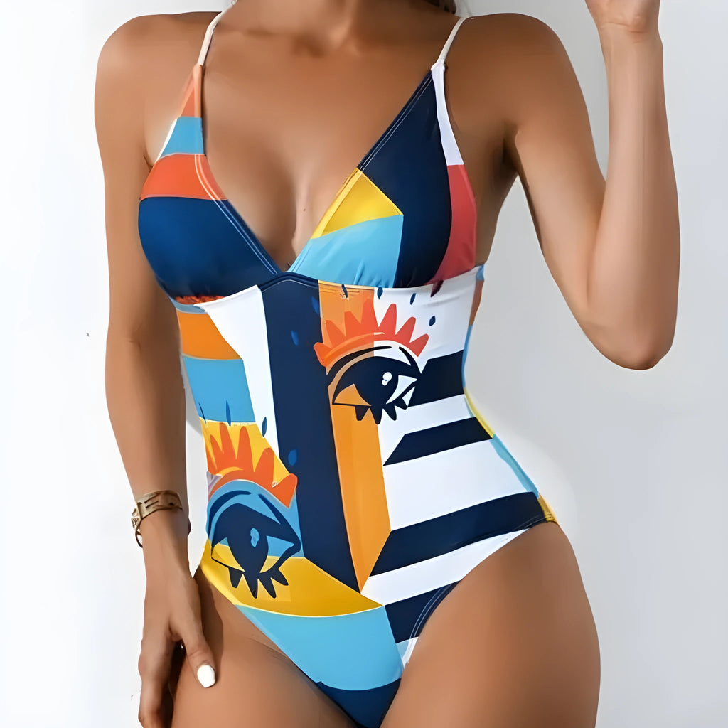 Women's plus size backless one-piece swimsuit in blue colour with high elasticity construction