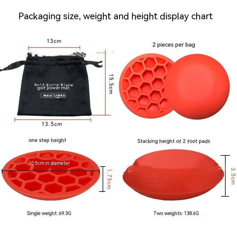 Orange golf training mat with centre of gravity design on natural rubber surface