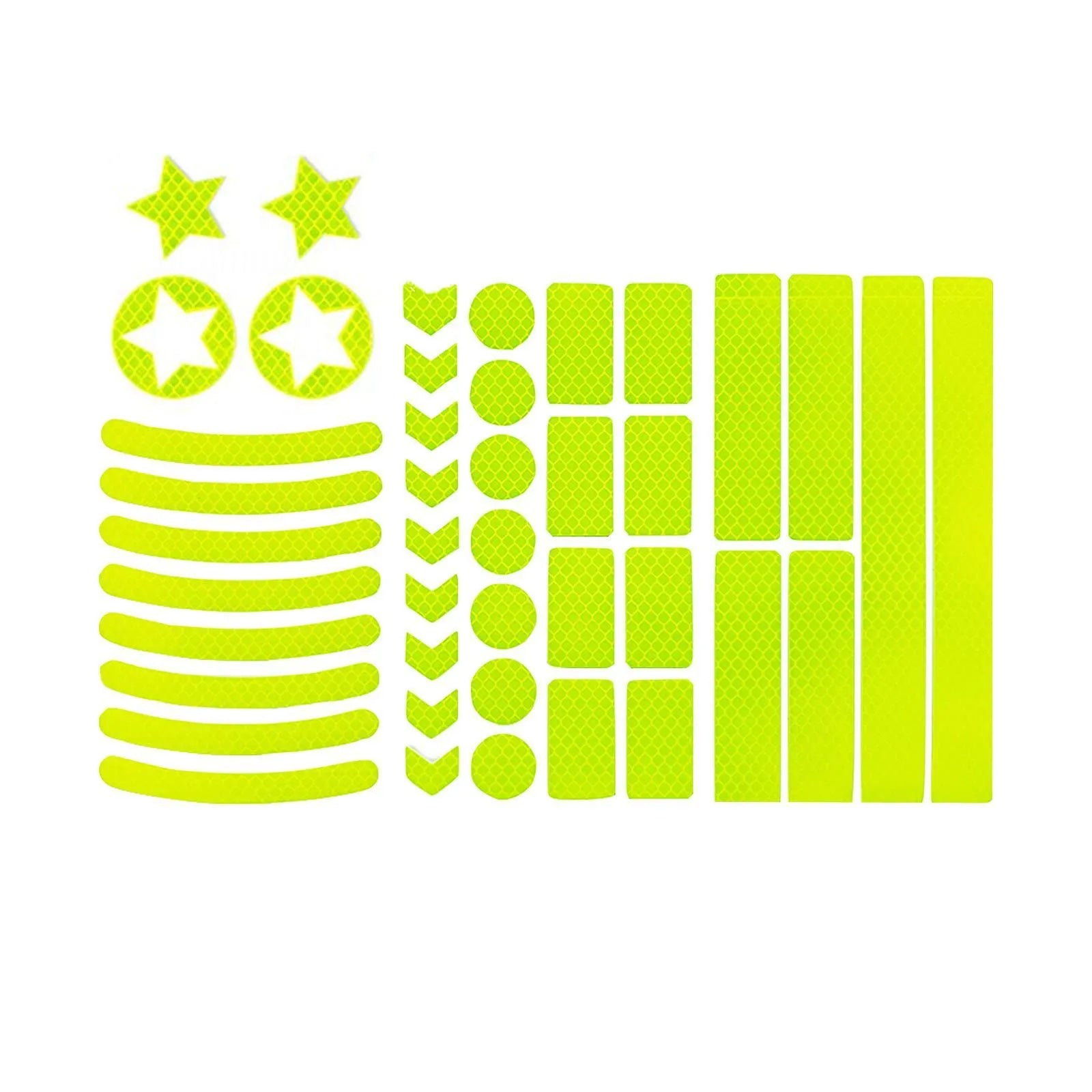 Sheet of bicycle reflective safety tape with a geometric grid pattern in one of four colour options.