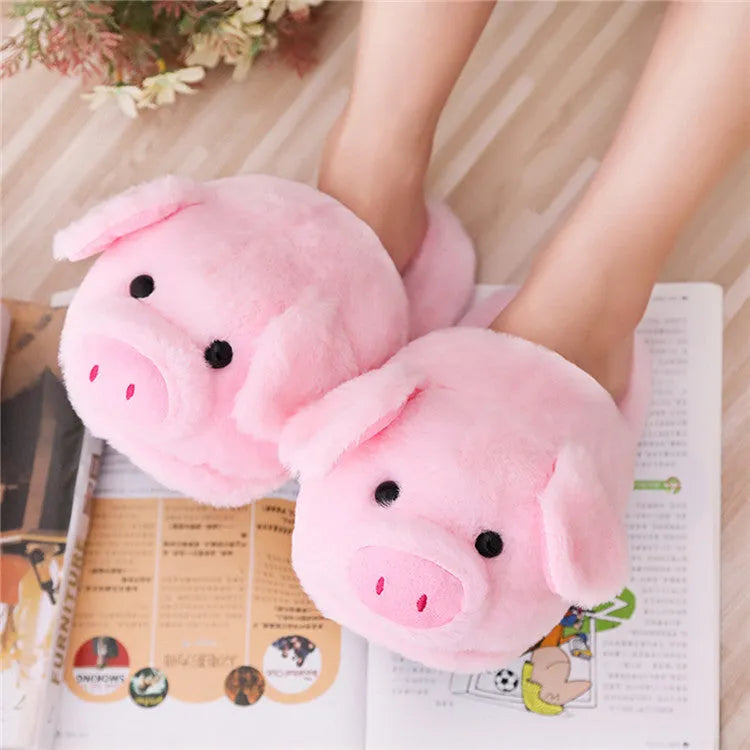 Pink pig design floor slippers made from short plush with PP cotton filling.