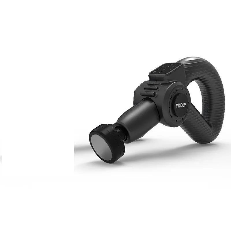 Black smart muscle massage gun with multiple massage heads for hot and ice compress therapy