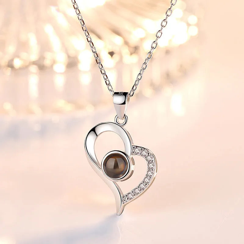 925 silver heart projection photo necklace in Silver or Rose Gold, 20.5 x 16.3 mm pendant with chain