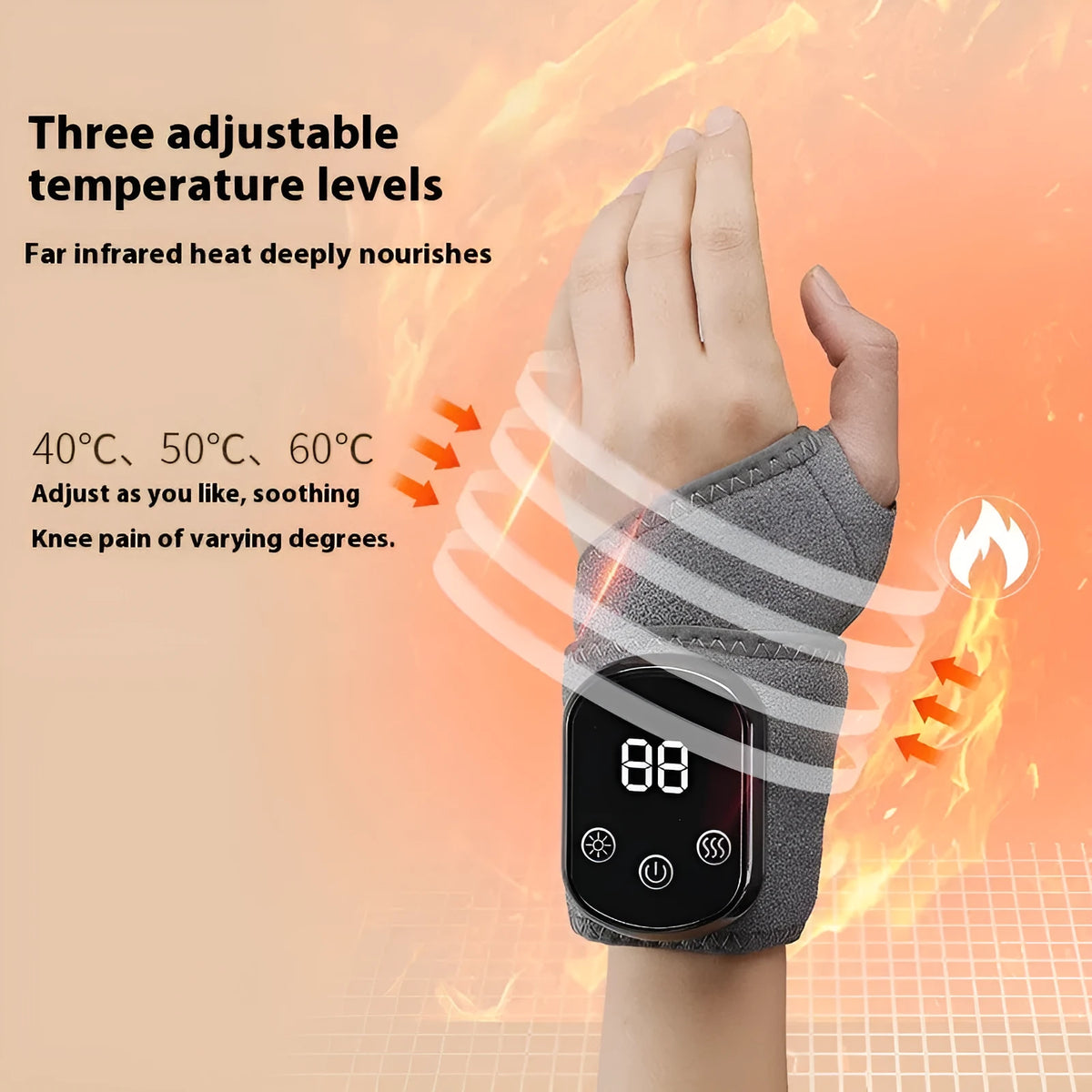 Grey cloth hand physiotherapy massage instrument with adjustable wrap and Type-C charging cable