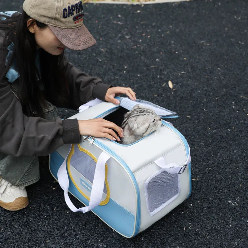 Outdoor portable foldable cat backpack in Oxford cloth with large capacity