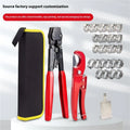 Red cloth PEX clamp set with carbon steel cutting edge for secure plumbing connections