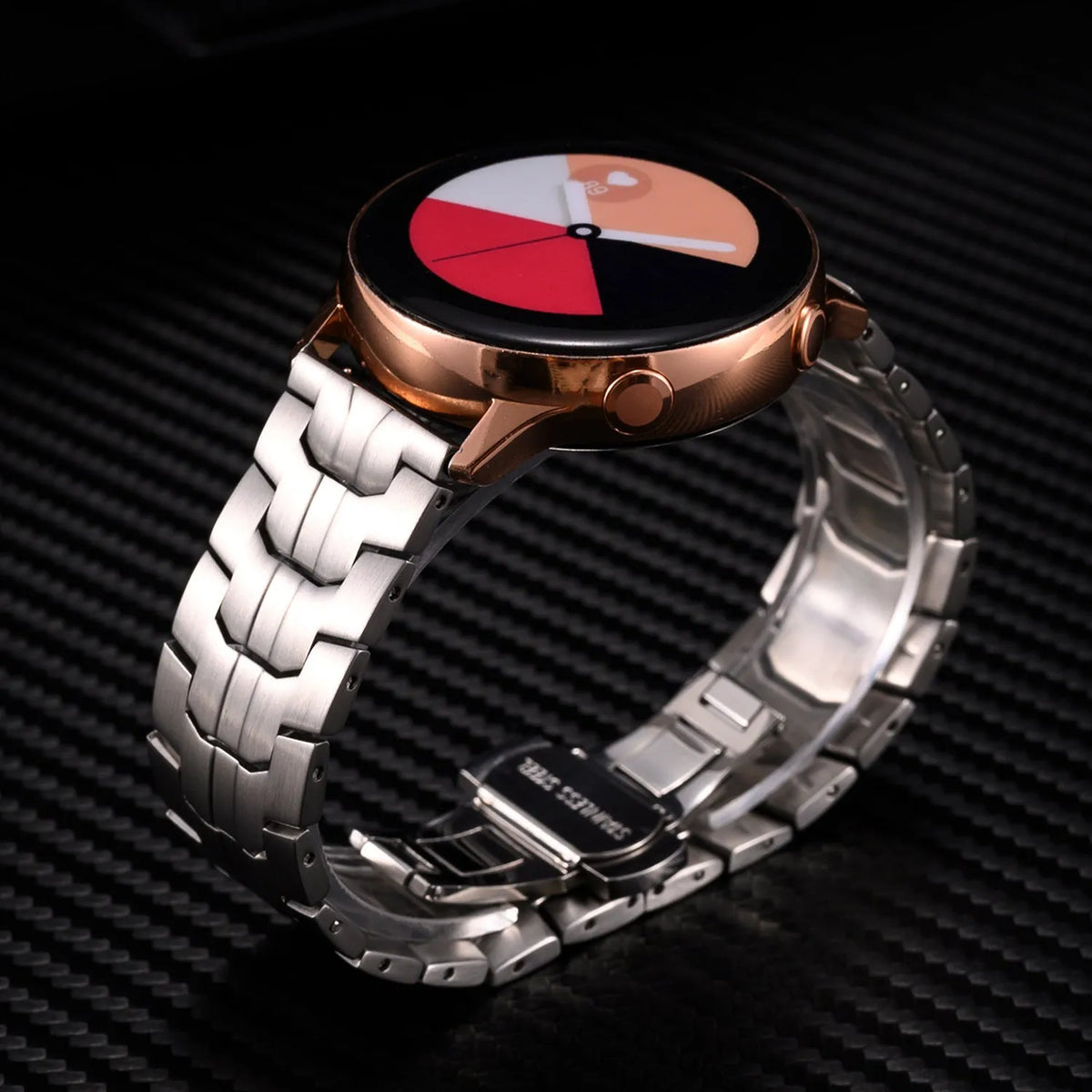 Stainless steel watch band for Samsung Galaxy Watch in silver and black colour options