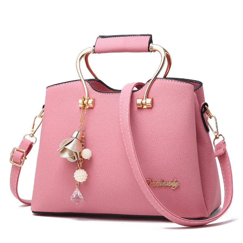 Large capacity women's PU handbag with double joint straps, zip compartments and three-dimensional outer pocket