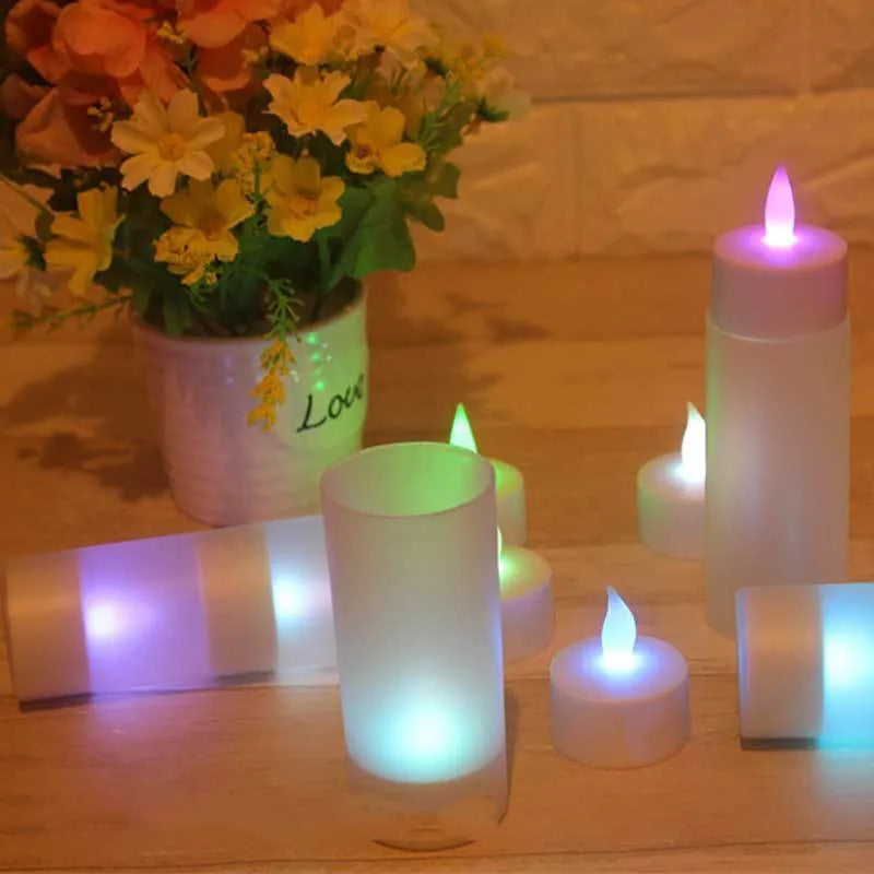 White plastic USB rechargeable LED candle lamp, 4cm base, 5.5cm flame head, yellow white colourful light