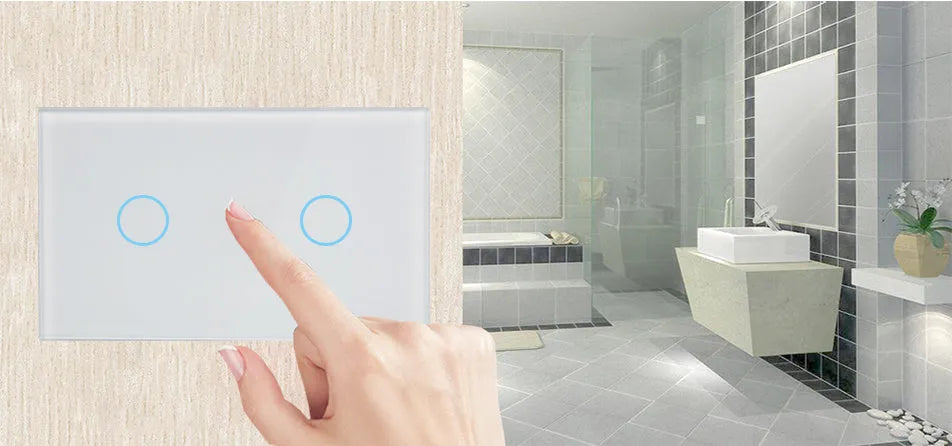 White tempered glass 2-gang touch light switch with remote control for wall mounting