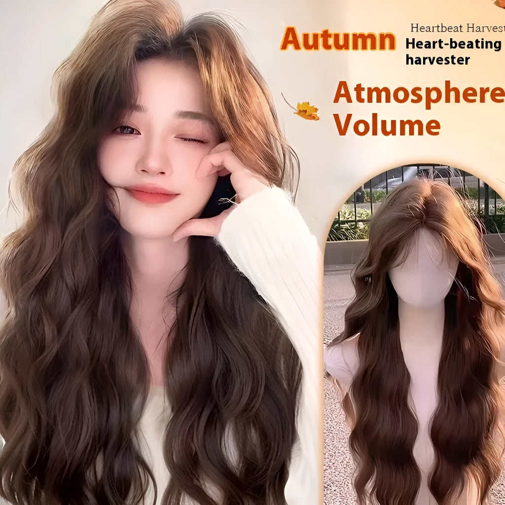 Female long curly full-head wig with side bangs in high-temperature fibre artificial hair
