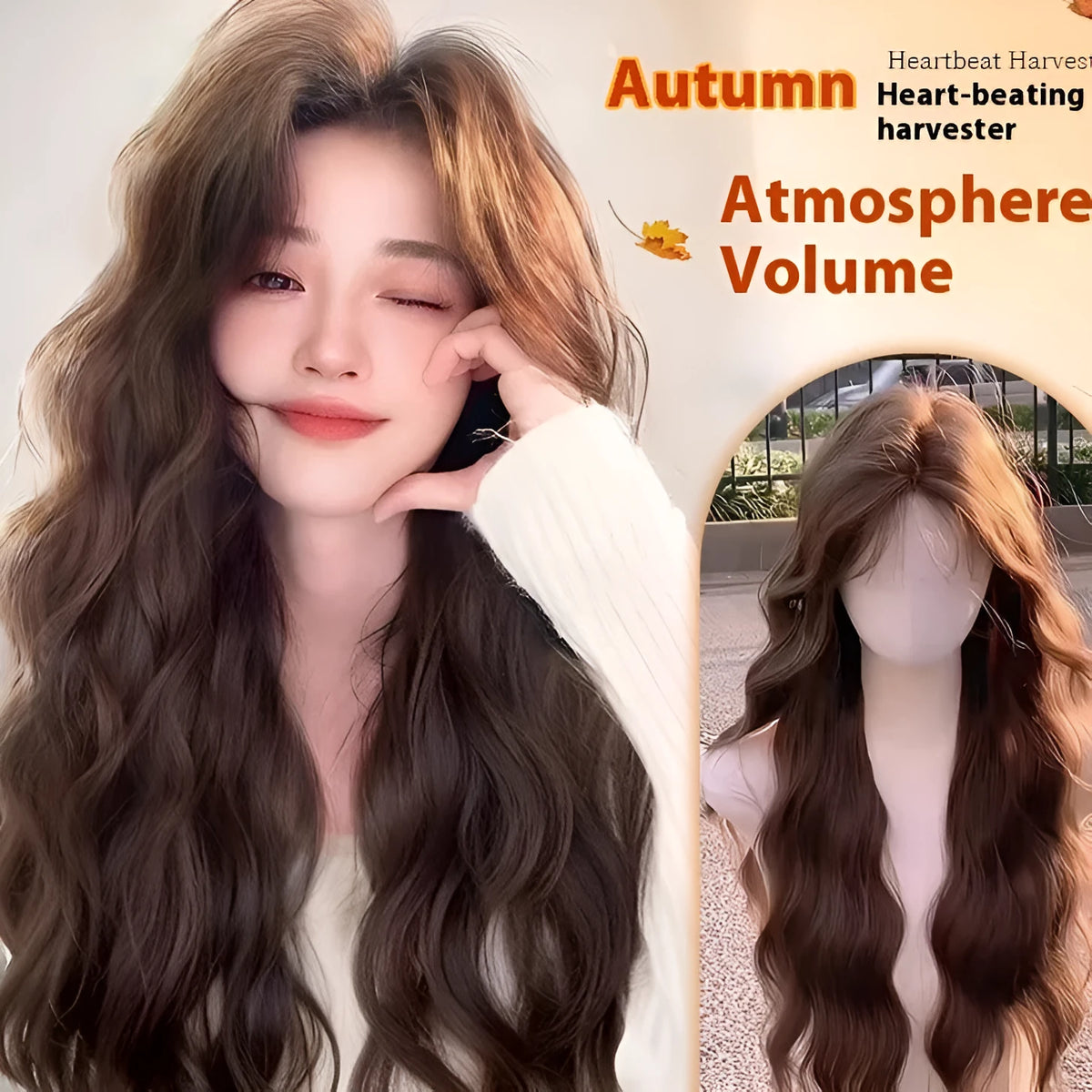 Female long curly full-head wig with side bangs in high-temperature fibre artificial hair