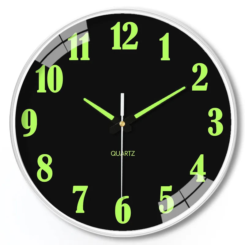 Modern 8-inch luminous wall clock with 20cm diameter and plastic case.