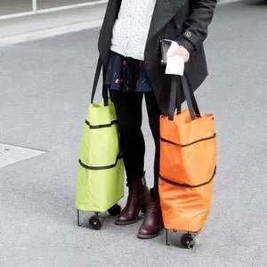 Foldable tug bag shopping cart in Oxford cloth with metal bracket, 10kg load, 45x40x14cm, sapphire blue red green orange