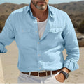 Men's long-sleeved cotton linen summer shirt in loose fit on hanger