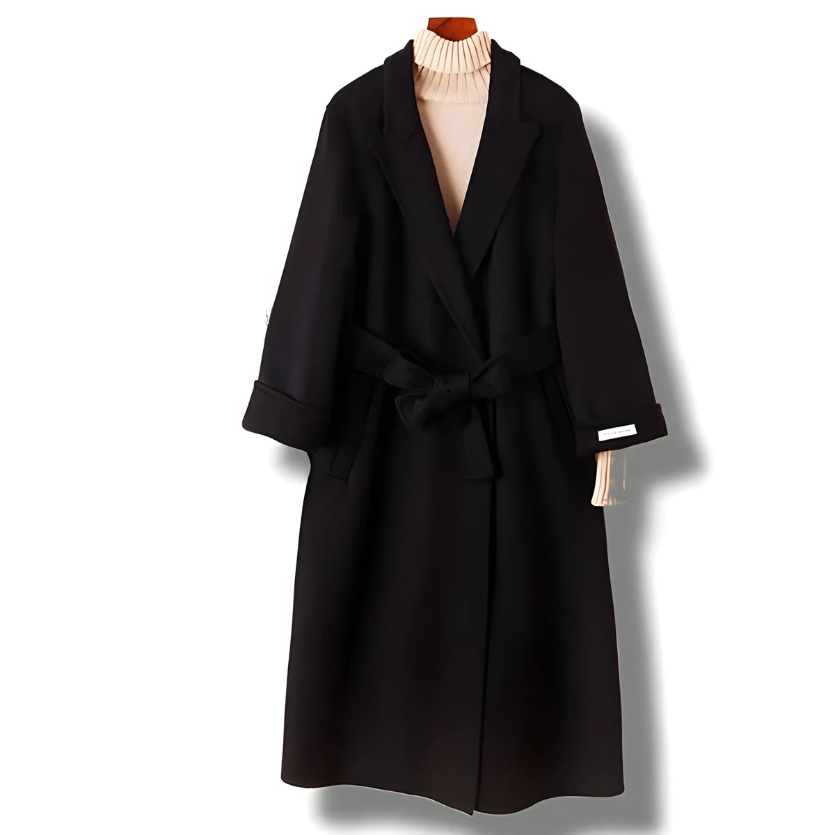 Long wool coat with suit collar in black and caramel colour options for formal wear