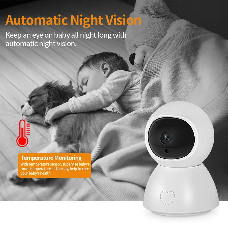 White 5-inch baby monitor surveillance camera with 3.6mm lens, 1080P resolution, and 100m infrared range.