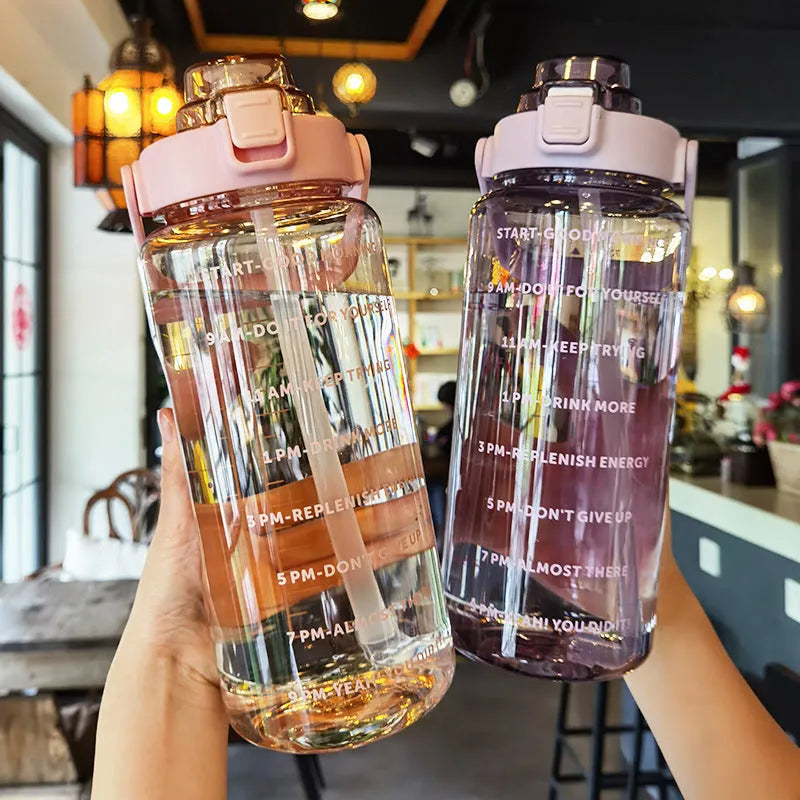 Large plastic cup portable water bottle 2000ml in pink with simple design