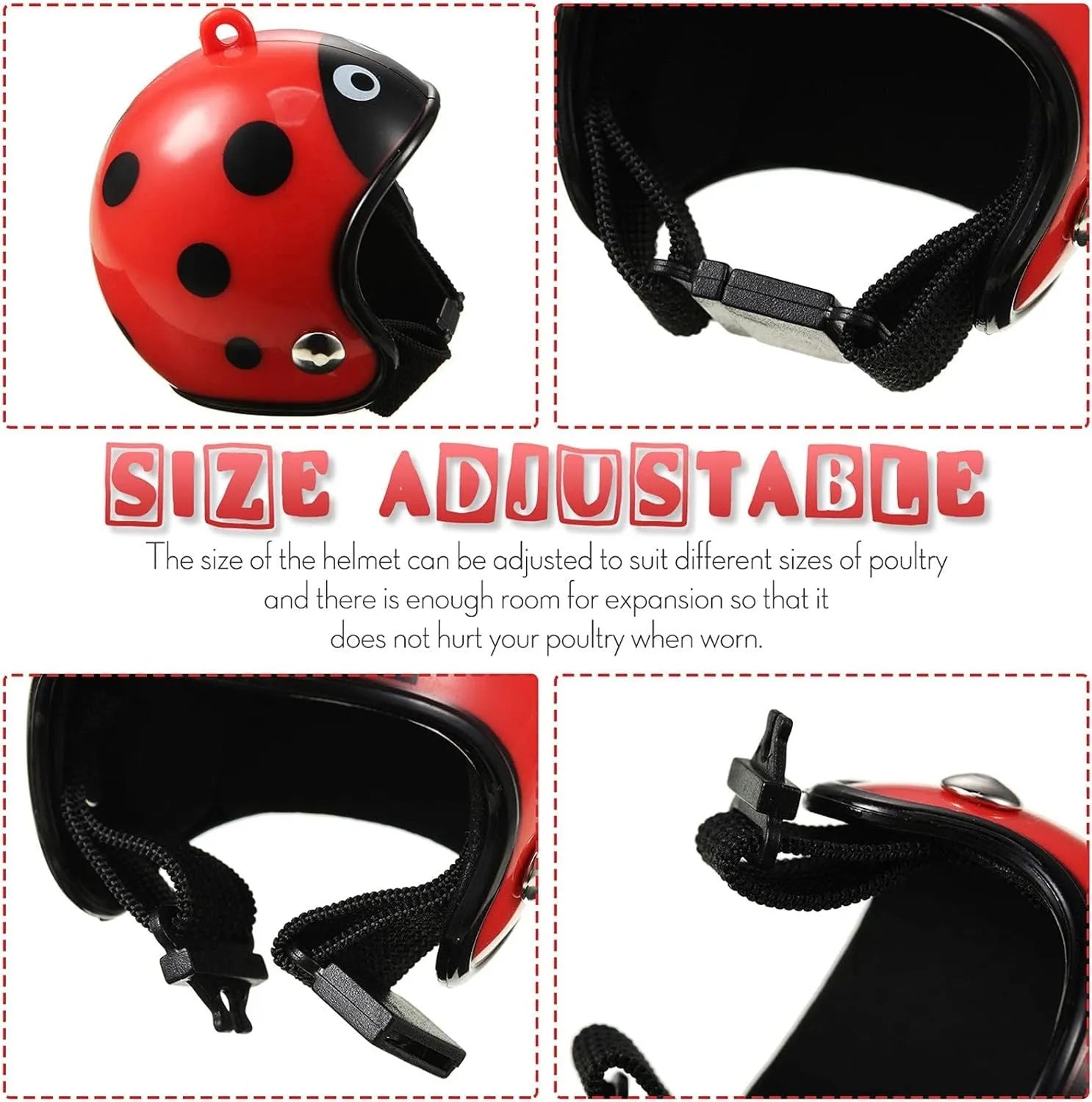 Small adjustable pet helmet for chickens and birds with elastic bands and sponge lining
