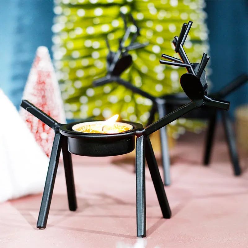 Black iron Christmas deer candlestick holder with creative elk bracket design for festive decoration