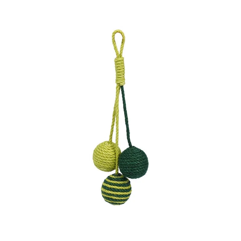 Cat toy set with teaser stick and assorted catnip balls in blue, green, red, yellow colours.