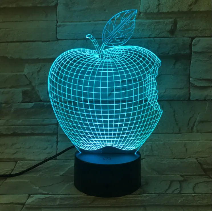 3D fruit colourful LED night light with touch control and seven colour options on acrylic shade