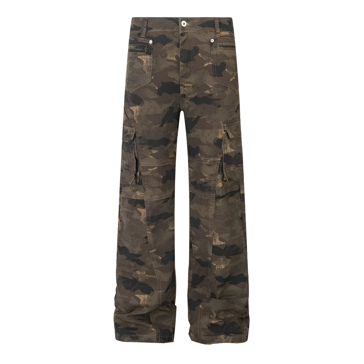 Men's camouflage denim trousers, mid waist, straight leg, cotton main fabric, sizes S to XL