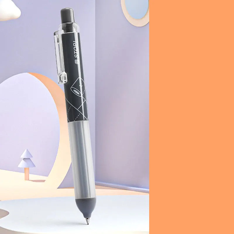 0.5mm HB automatic pencil with cloud grip in black and white, minimalist plastic pen holder