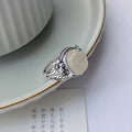 White chalcedony vintage ring with adjustable opening and antique copper finish