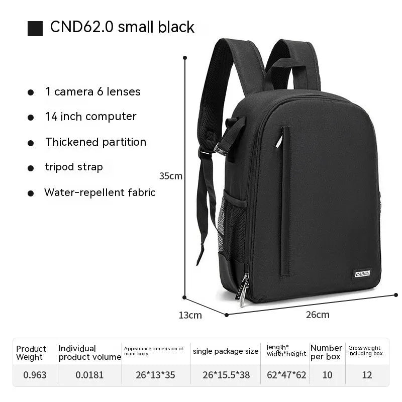 Casual solid colour polyester DSLR camera bag backpack with curved shoulder strap for 14-inch notebook storage