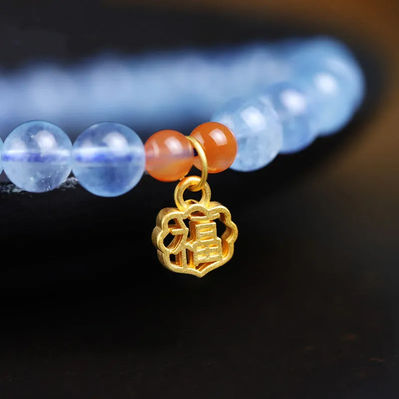 Ice translucent crystal bracelet with 8mm round beads and blessing card charm