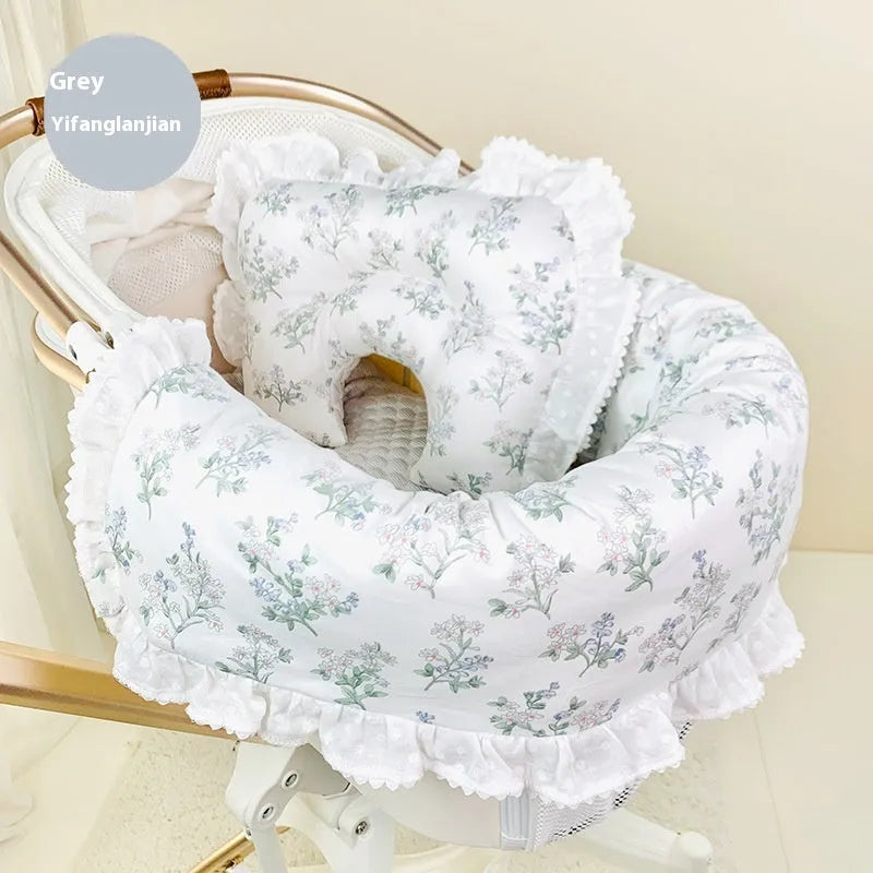 Pure cotton pet stroller three-piece set with anti-dirty towel, cushion, and pillow in striped and floral colours