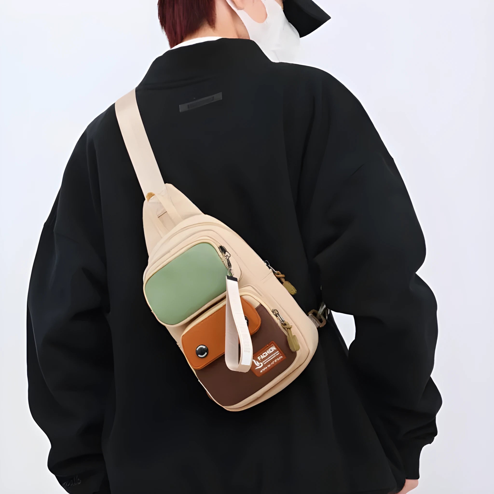 Nylon outdoor leisure crossbody shoulder bag with contrast colour trim options