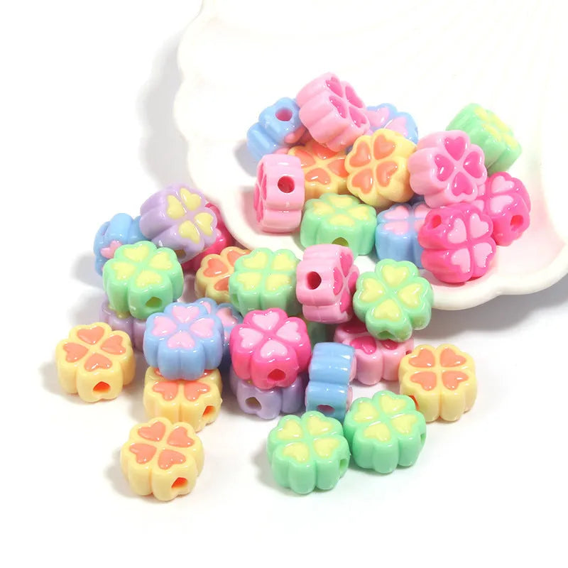 15mm acrylic four-leaf clover beads with frosted finish in multiple colour options