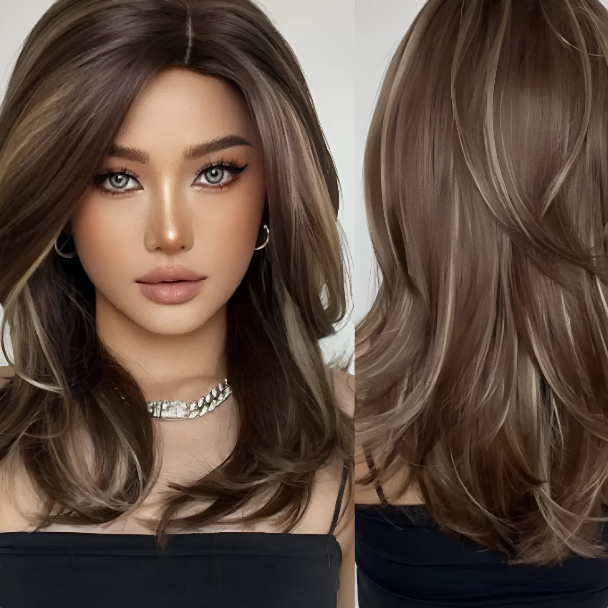 Mid-length curly gradient colour wig in high-temperature fibre on a stand.