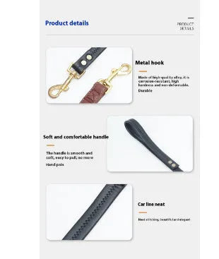 Roran PU leather pet traction belt in black colour showing adjustable length and handle