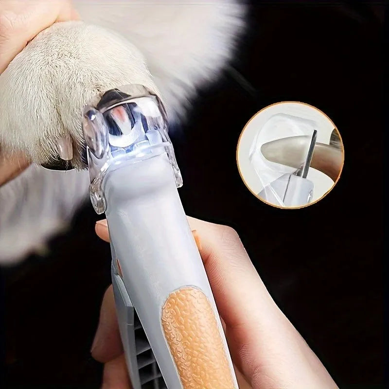 Yellow LED pet nail trimmer with magnifying glass and nail catcher for cats and dogs