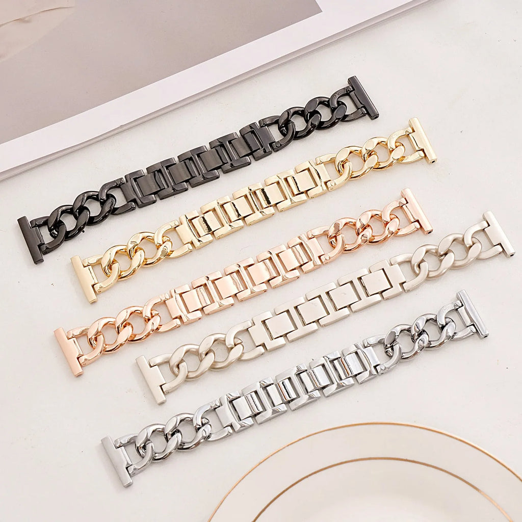 Silver metal chain link Apple Watch strap with 22mm lugs on a watch case