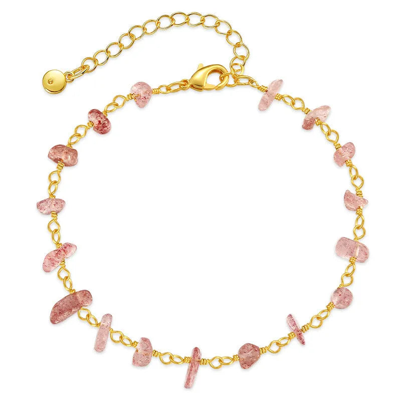 Women's geometric bracelet with natural gravel texture and crystal accents in 18K copper