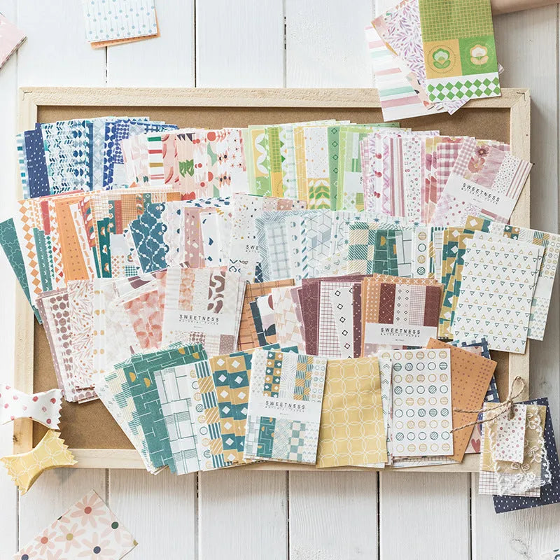 Assorted pack of 50 retro collage note papers in dessert colours like red plum cheese and mango milk roll