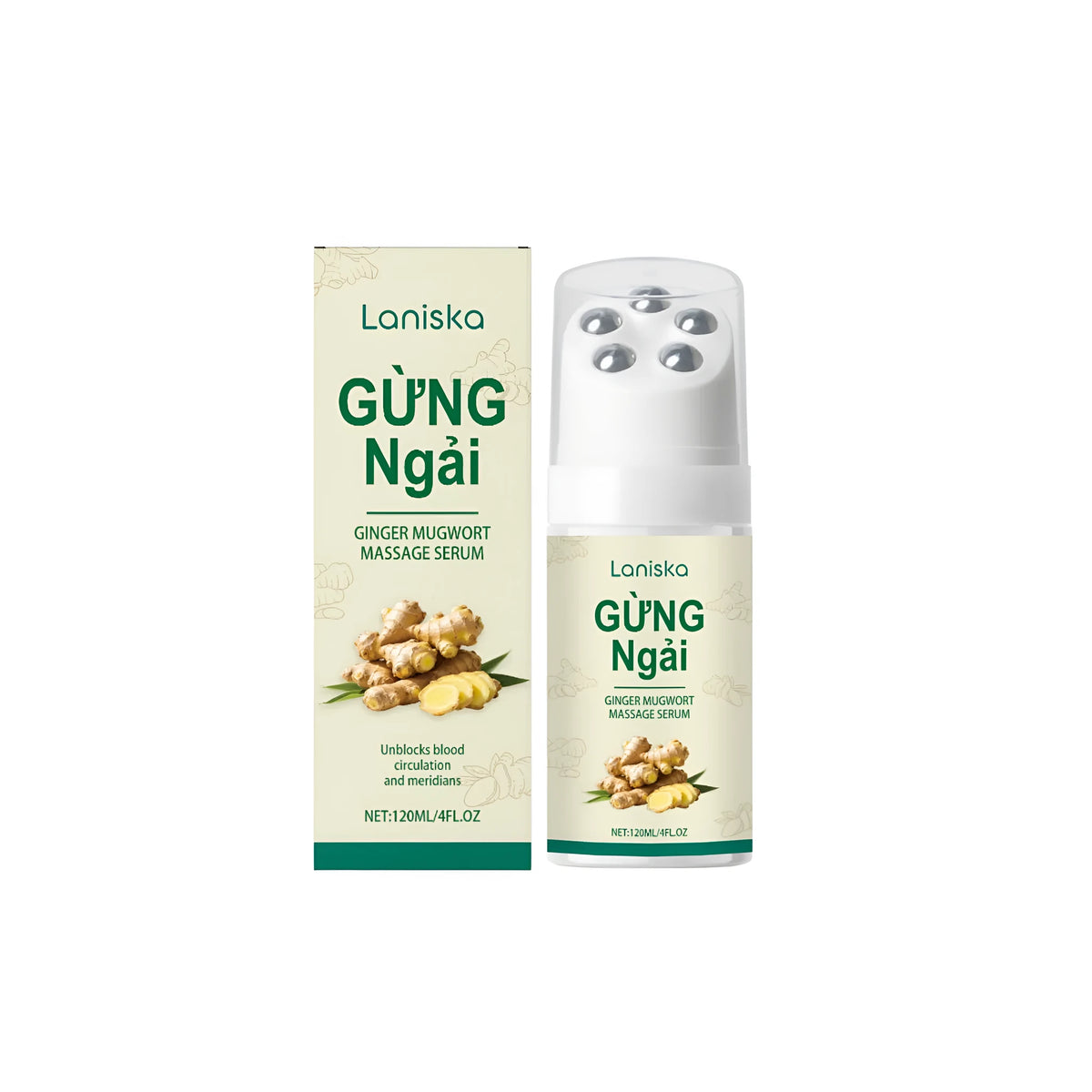 Ginger wormwood roller massage liquid 120ml with vitamin E, ginger root oil and mugwort root