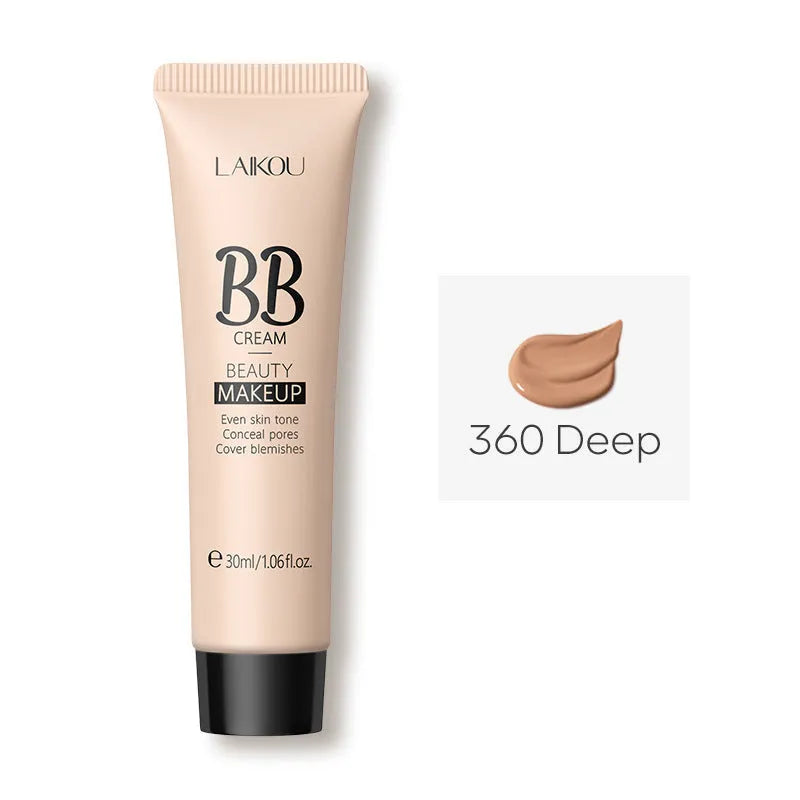 30ml bottle of BB cream showing nine shade options from light ivory to dark brown.