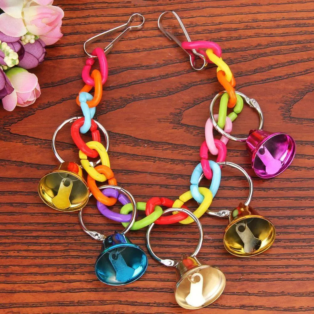 Xuanfeng Peony multi-colour wooden parrot swing toy 35cm with hook for cage attachment