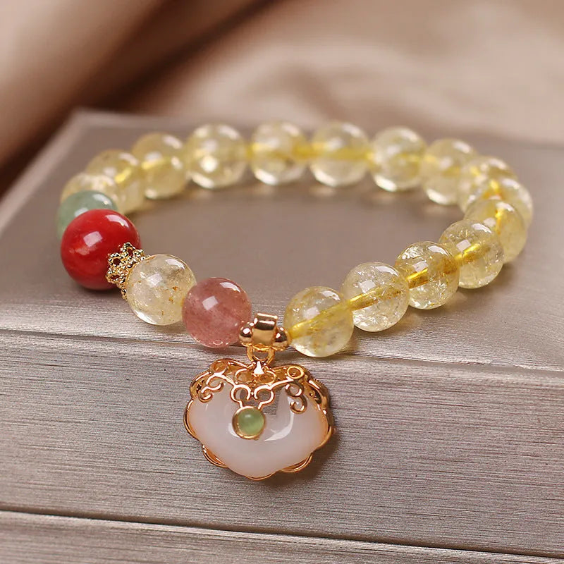 Women's yellow hair crystal jade Ruyi pendant bracelet with alloy construction