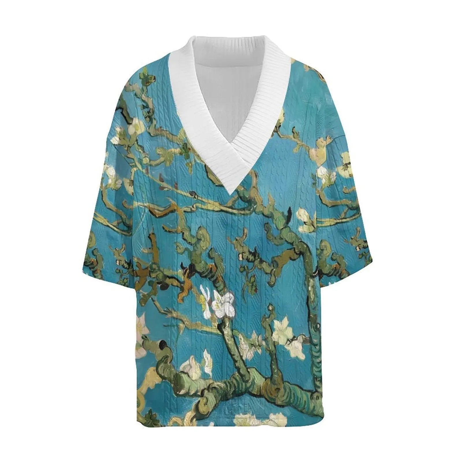 Men's peacock blue knitted shorts and matching T-shirt set laid flat showing complete leisure outfit