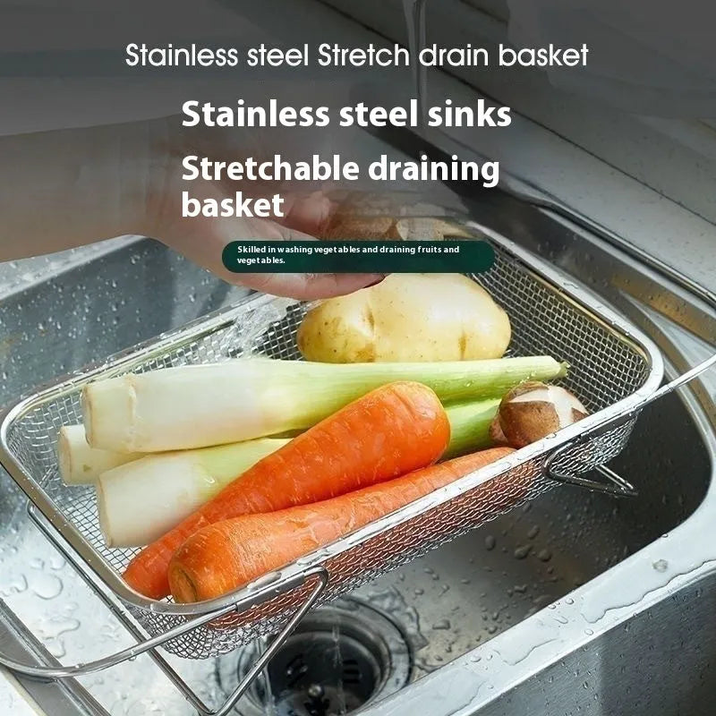 Thickened retractable stainless steel sink rack over a kitchen sink, detachable draining and storage rack, simple style, Extra Large or Large Size