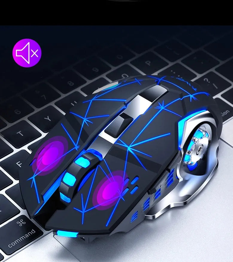 Wireless charging silent computer mouse in black and white colours with six buttons