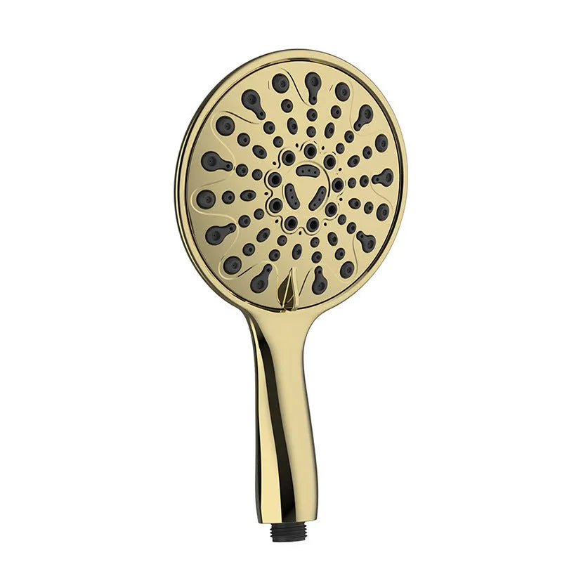 Portable handheld shower head with electroplated finish showing six spray function settings