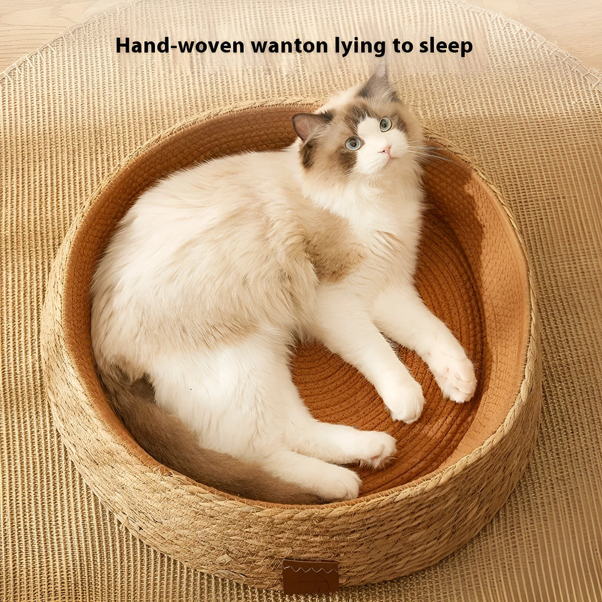 PE rattan cat litter and scratch board integrated nest bed in dark green or brown, sizes S 35x10cm, M 40x11cm, L 48x12cm