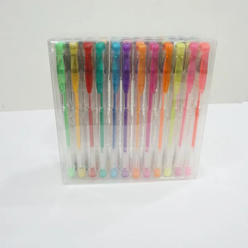 Set of 100 assorted colour gel watercolour pens with highlighter tips, showing plastic barrels.