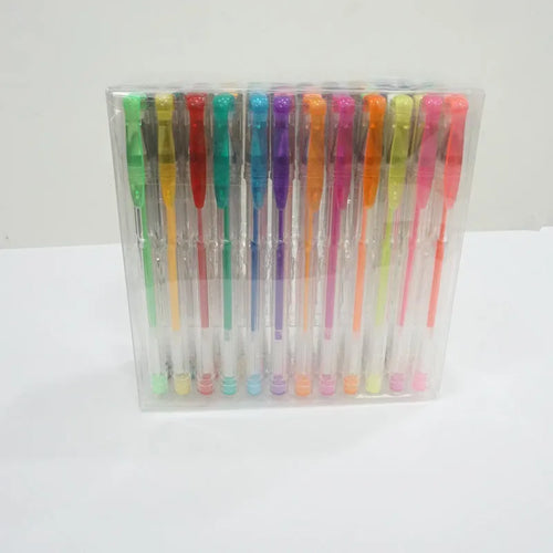 Set of 100 assorted colour gel watercolour pens with highlighter tips, showing plastic barrels.